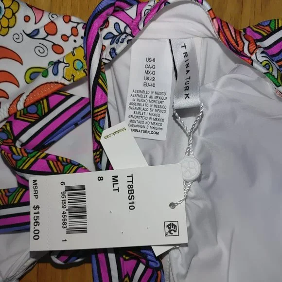 NWT TRINA TURK Jungle Beach Paisely-Print Plunging Cross-Back One-Piece Swimsuit - Picture 7 of 8